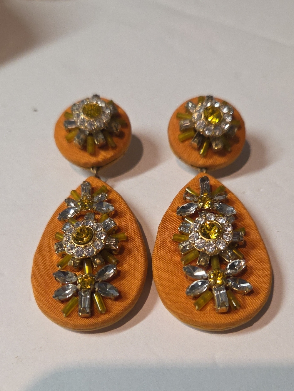 J. Crew Orange and Yellow Crystal Drop Earrings